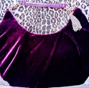 Grape-colored faux velvet handbag